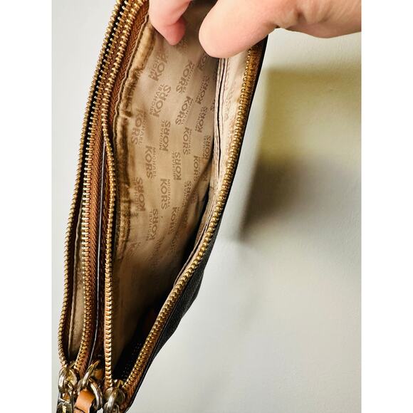MICHAEL KORS Brown Tan Jet Set Travel Double Gusset Crossbody Purse - Picture 7 of 11